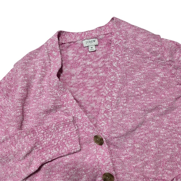 J.Crew Beach Cardigan Sweater Women M Pink Marled Cotton Blend Summer Spring - Picture 2 of 9
